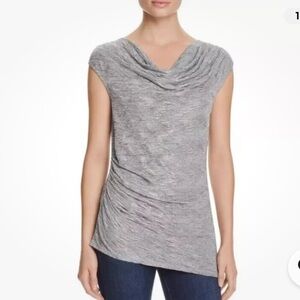 Calvin Klein Silver Metallic sleeveless drape neck blouse asymmetrical hem 1X
